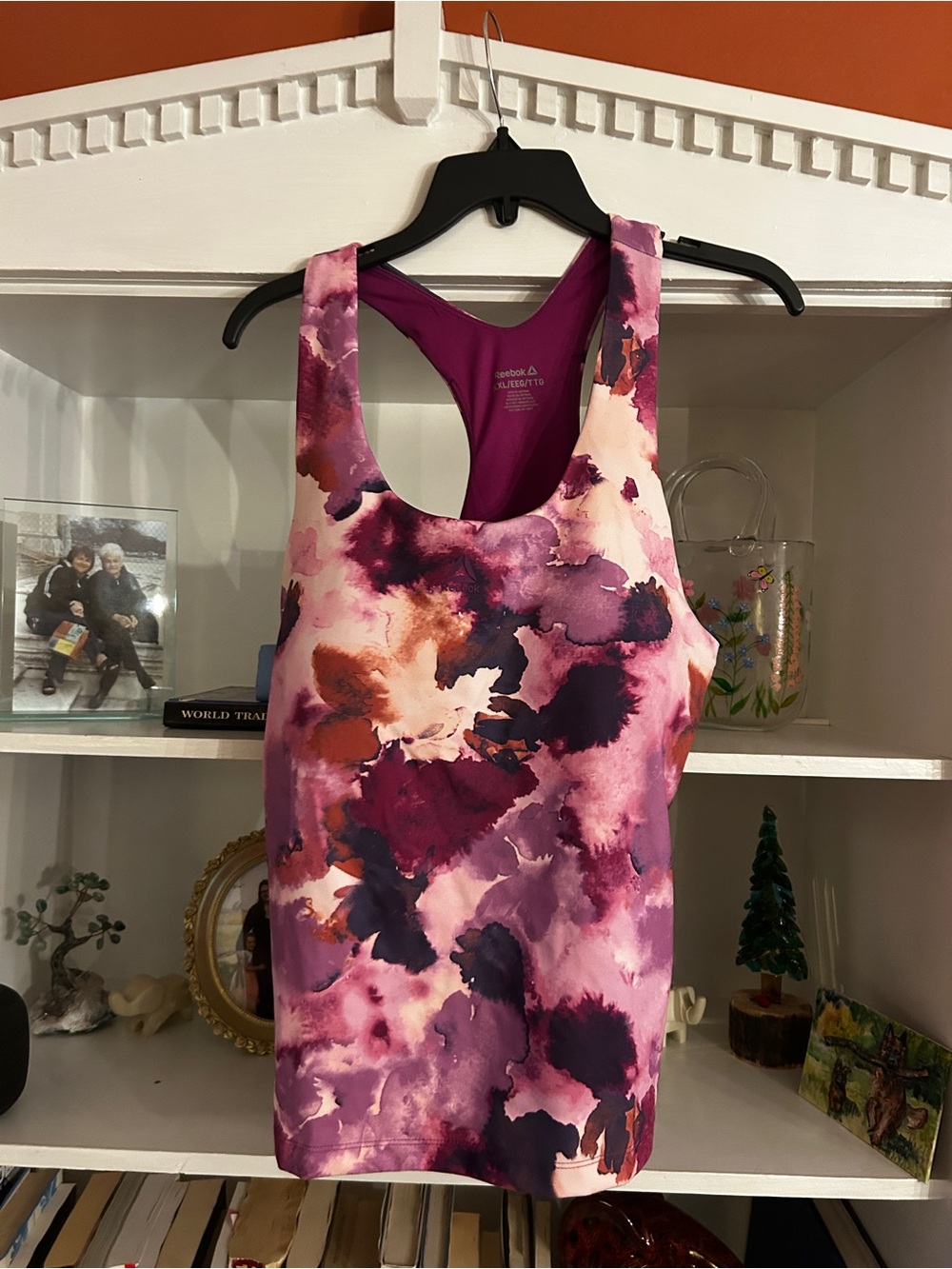 Reebok Women's Pink and Purple Watercolor Racerback Training Tank